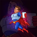 The cool superhero with glass full of milk for esport logo design