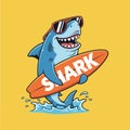 Cool Surfer Shark with Sunglasses Cartoon Royalty Free Stock Photo