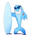 Surfer Shark with Sunglasses and Tattoo - Vector Illustration