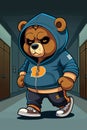 Cool teddy bear in tracksuit. Rapper, dancer, hipster