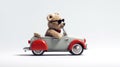 Cool teddy driving a car
