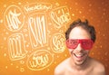 Cool teenager with summer sun glasses and vacation typography Royalty Free Stock Photo