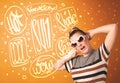 Cool teenager with summer sun glasses and vacation typography Royalty Free Stock Photo