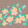 Cool tone floral with leaves with mini splash texture seamless pattern