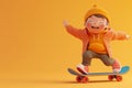 A cool trendy 3d skateboard character. 3D Rendering style illustration