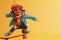 A cool trendy 3d skateboard character. 3D Rendering style illustration