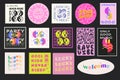 Cool Trendy Geometric Smile Stickers Set. Collection Of Groovy Patches. Pop Art Y2K Badges. Vector Emoticons Royalty Free Stock Photo