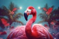 pink party tropical summer feather sunglasses flamingo bird hipster animal. Generative AI. Royalty Free Stock Photo