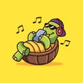Cool Turtle Listening Music Cartoon. Animal Vector Icon Illustration, Isolated on Premium Vector