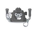 Cool underwater camera cartoon design style making Thumbs up gesture