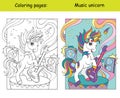 Cool unicorn with guitar coloring vector and template