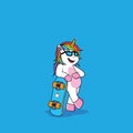 cool unicorn with skateboard