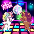 Cool unicorns dancing at the disco under the mirrorball, 70s disco fever