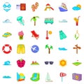 Cool vacation icons set, cartoon style