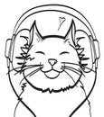 Cool vector art of cat with headphone. music picture, eps 10 on layers