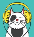 Cool vector art of cat with headphone. music picture, eps 10 on layers