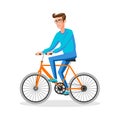 Cool vector character design on adult young man riding bicycles. Stylish male and hipsters on bicycle, side view, isolated