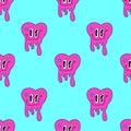 Cool Vector pattern With a Dripping heart and a smile on a neon blue background Royalty Free Stock Photo