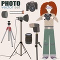 photo equipment set. bonus - red-haired girl photographer