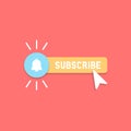 Cool vector subscribe button with cursor and notification in flat design. Ideal for video streaming website banners, blogs,