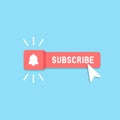 Cool subscribe button with cursor and notification in flat design. Ideal for video streaming website banners, blogs,