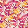 Cool vivid bright color tropical leaves seamless pattern