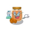 Cool walnut butter Professor cartoon character with glass tube Royalty Free Stock Photo