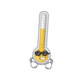 Cool warm thermometer cartoon character wearing expensive black glasses