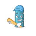 Cool water bottle Scroll cartoon character design with baseball Royalty Free Stock Photo