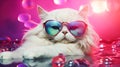Really Cool White Cat Wearing Sunglasses Lying Down