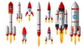 Cool White Red Rockets Airplane Shuttle Cartoon Royalty Free Stock Photo