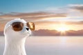 Cool white seal with sunglasses enjoying sunset by the sea Royalty Free Stock Photo