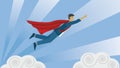 Superhero woman and man flying above the clouds. Vector illustration.
