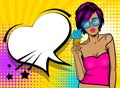Cool woman pop art comic text speech heart box Royalty Free Stock Photo