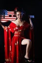 Cool woman wearing red kimono Royalty Free Stock Photo