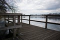 Wood Jetty by the Water Sky Clouds Pier Lake Trees Forest