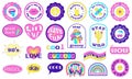 Cool Y2K Stickers Pack in geometric shapes. Text motivational, inspirational phrases and words. Trendy Cute Girly Patches Royalty Free Stock Photo