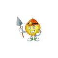 Cool yellow christmas ball miner cartoon mascot illustration style.