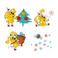 Cool yellow dog mascot. Cartoon set.