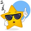 Cool Yellow Star Whistling with Sunglasses