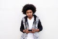 Cool young black guy with mobile phone Royalty Free Stock Photo