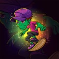 The cool zombie plays the skateboard esport mascot design