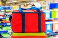 Cooler bag. Goods in the supermarket. For picnics and rest