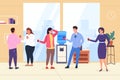 Cooler conversation. Coworkers gossip on coffee break or rest, colleagues talking at water dispenser, two employee with Royalty Free Stock Photo