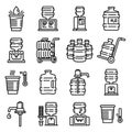 Cooler water icons set, outline style