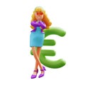 A coolest Business woman Cartoon Illustration Standing in Front of Euro Symbol