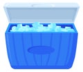 Cooling container with ice. Portable fridge cartoon icon