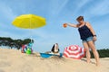 Cooling down for dog at the beach Royalty Free Stock Photo