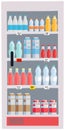 Cooling equipment for supermarket, grocery store. Showcase refrigerator for cool drinks in bottles Royalty Free Stock Photo