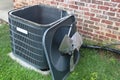 Air conditioner maintenance, compressor condenser coil Royalty Free Stock Photo